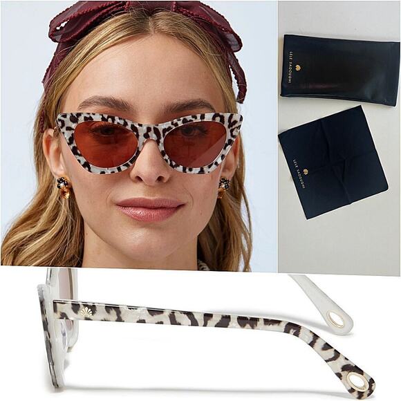 Lele Sadoughi Leopard Cat-eye UV Sunglasses Gold Logo - Picture 1 of 15